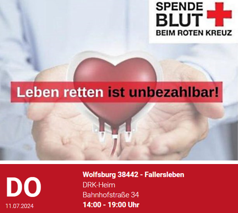 Bild zur Bewerbung der Blutspende beim DRK Fallersleben am 11.07.2024