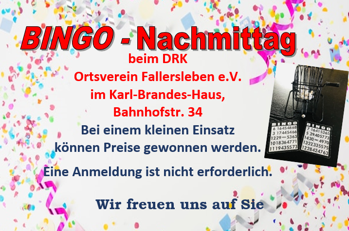 Werbung für Bingonachmittag im Februar 2024 vom DRK Fallersleben