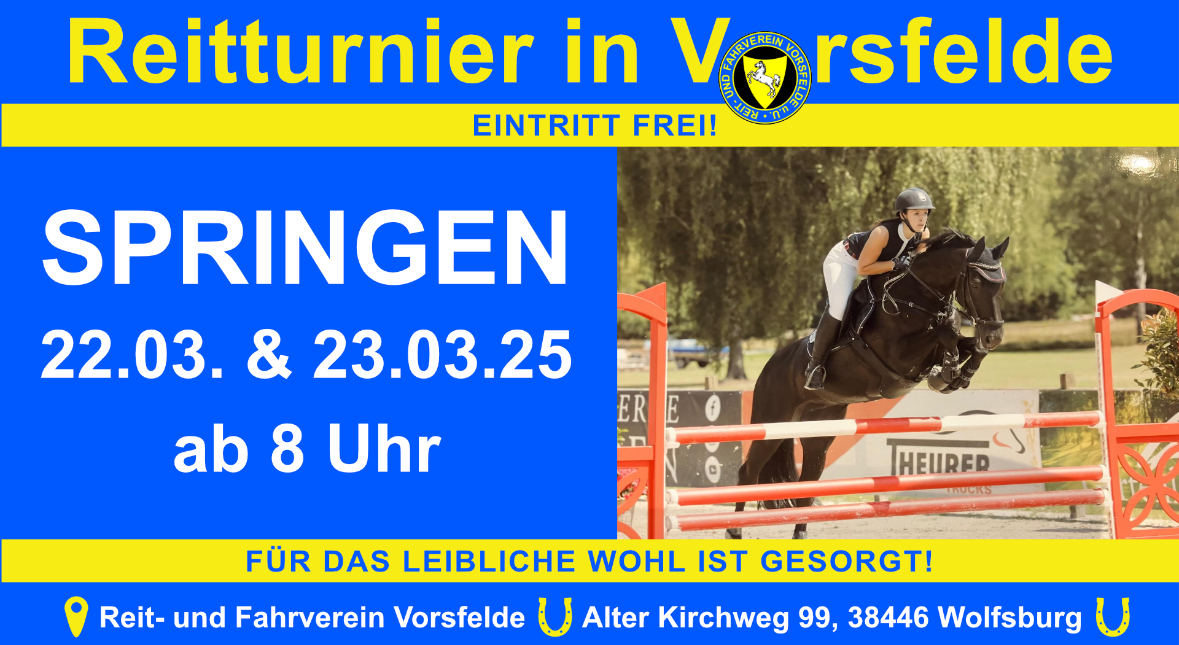 Ein Plakat informiert über das Reitturnier in Vorsfelde am 22.03. - 23.03.